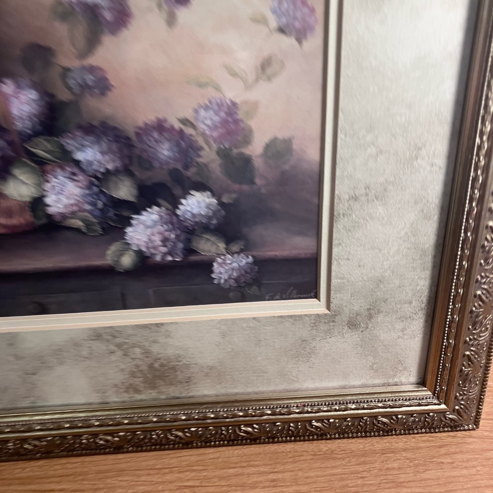 Framed Floral Artwork 15x13 Fabrice de Villanueve Hydrangeas in violet - Picture 12 of 14